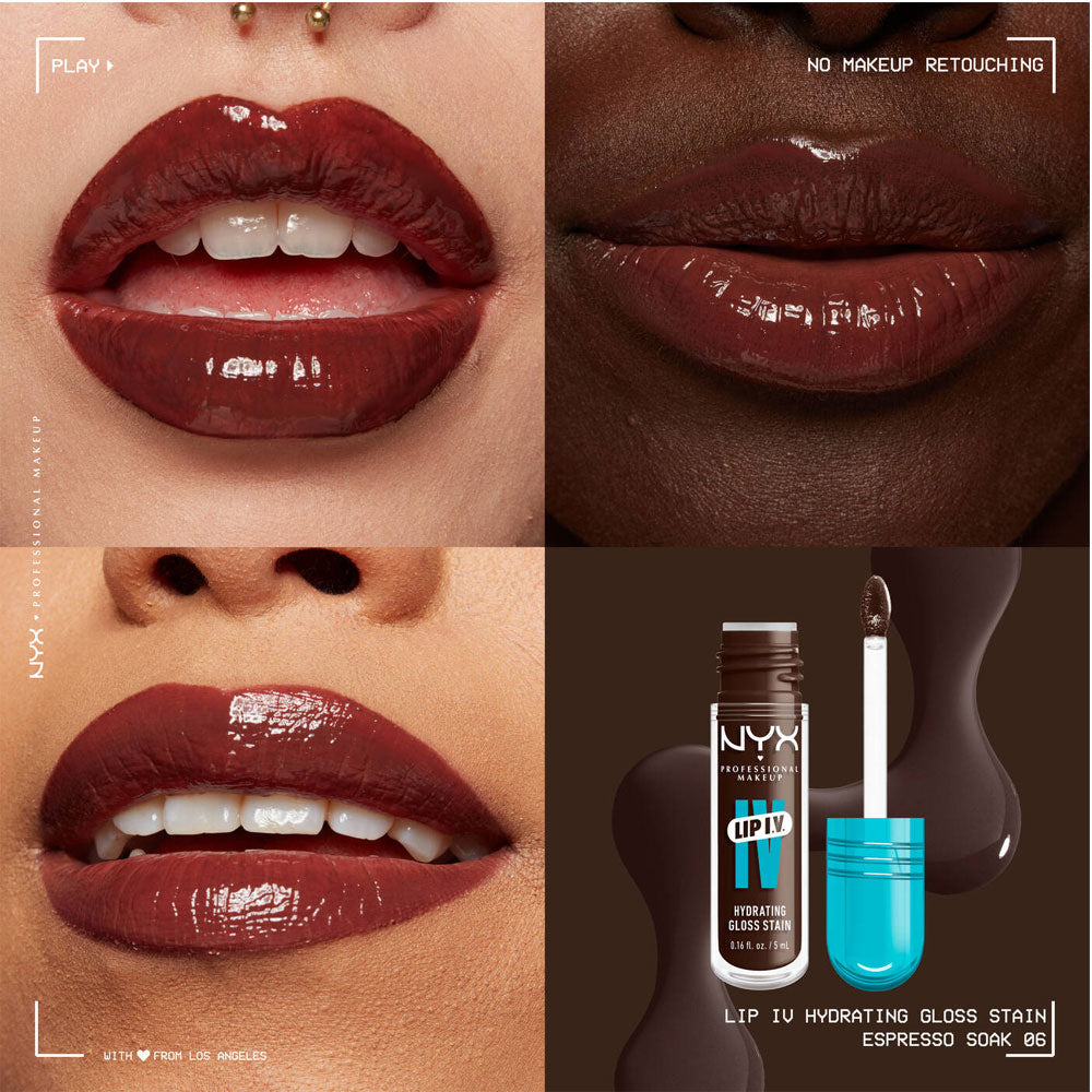 NYX- Lip I.V. Hydrating Lip Gloss Stain- 06 Espresso Soak