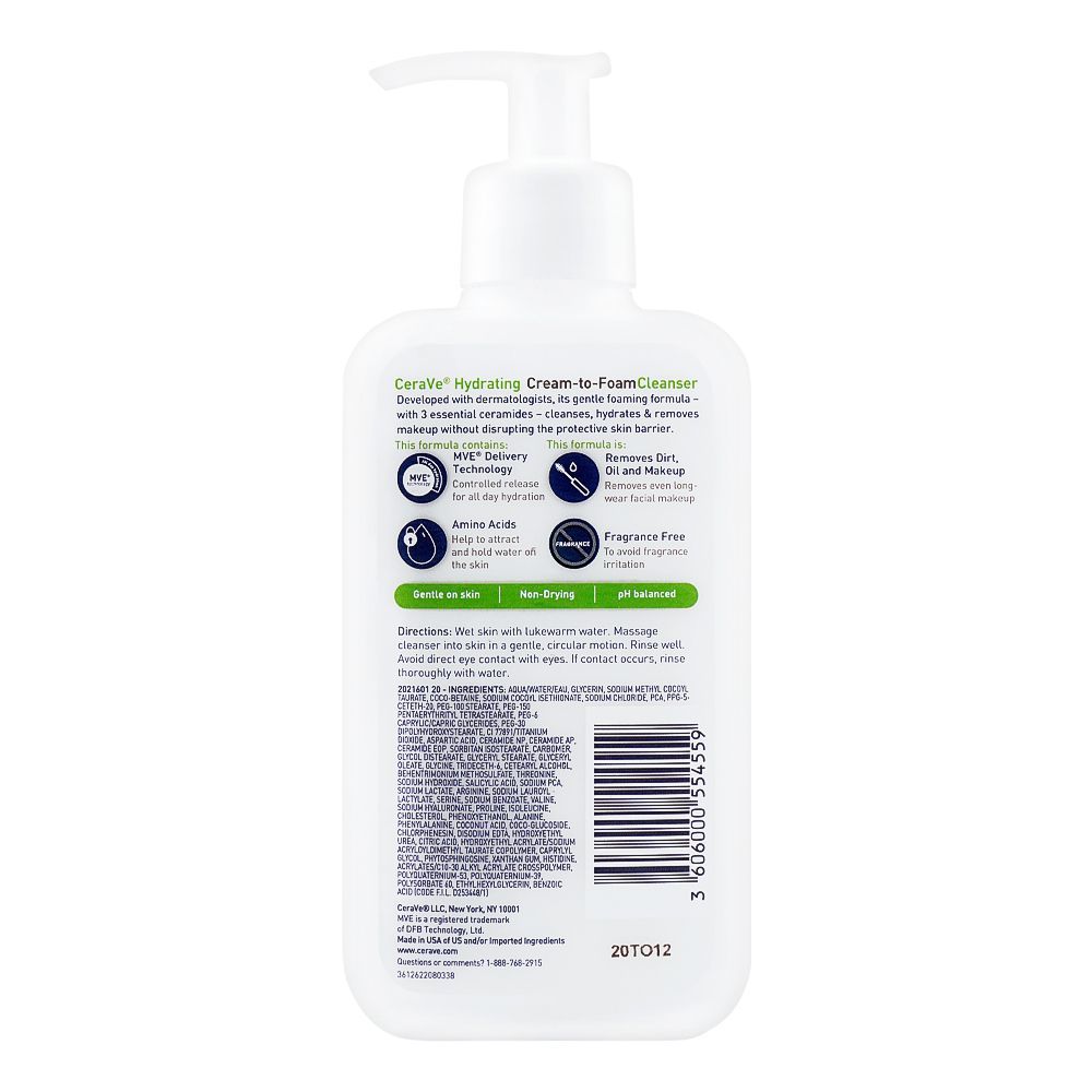 CeraVe- Hydrating Cream to Foam Cleanser For Normal to Dry Skin, 237 ml