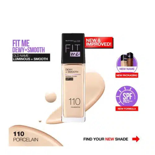 Maybelline New York- Fit Me Dewy+ Smooth Foundation- 110 Porcelain
