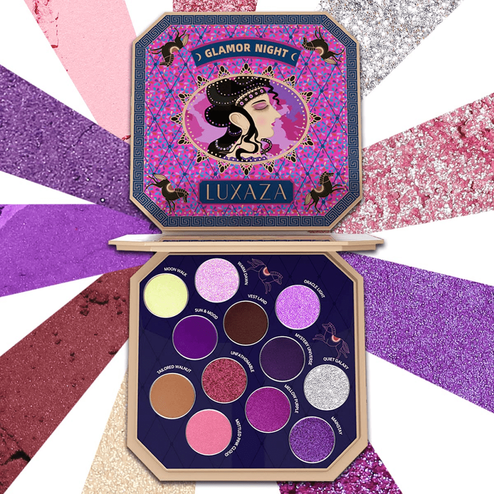 LUXAZA Eyeshadow Palette Purples 12 Colors Matte & Shimmer & Glitter