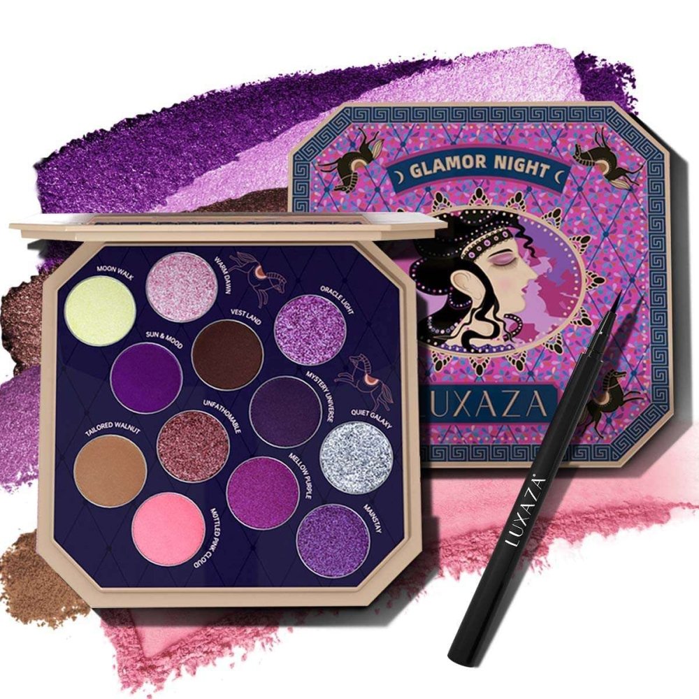 LUXAZA Eyeshadow Palette Purples 12 Colors Matte & Shimmer & Glitter