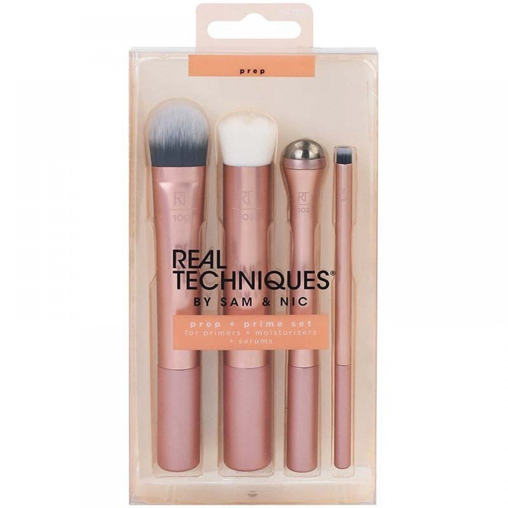 Real Techniques Prep + Prime Set, Skincare Tool Set for Serums, Masks, & Primers, Black, 4 Piece